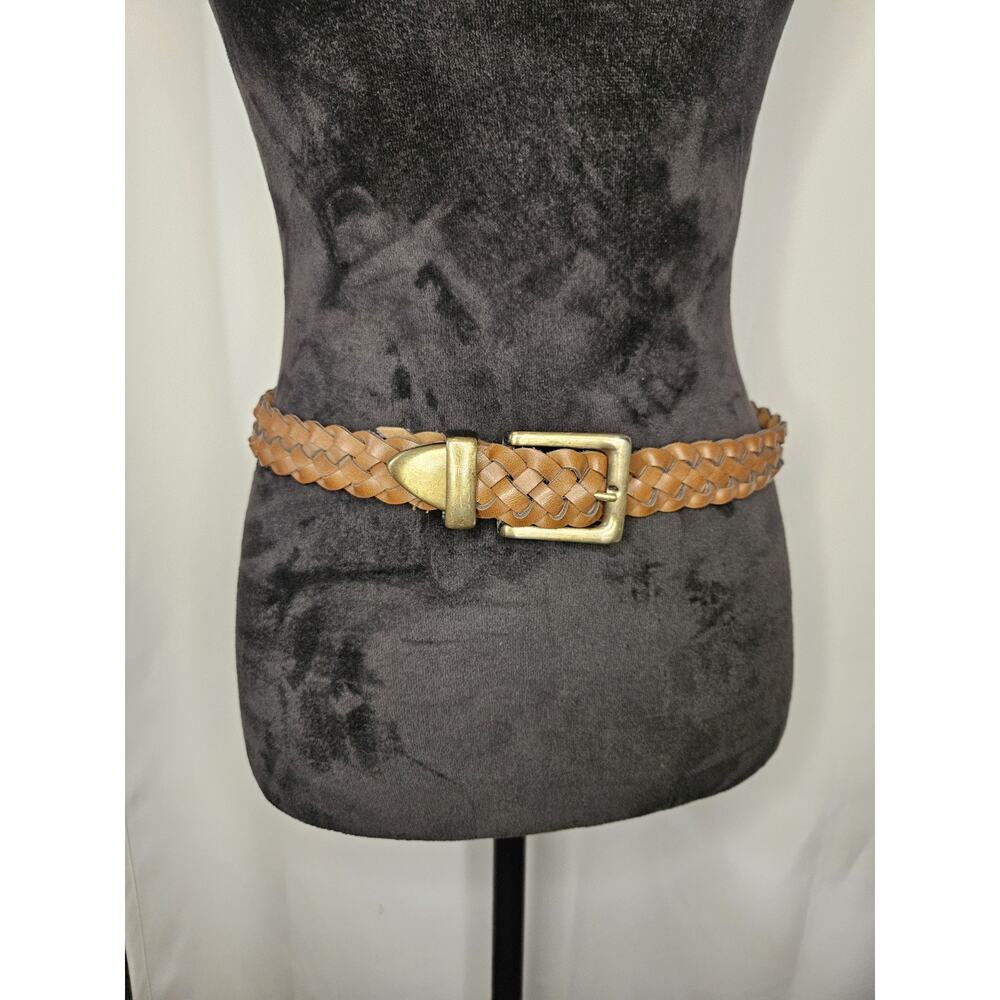 Women's Belt Brown XS VTG Braided Woven Faux Leather Metal Tip Casual Ladies 30"